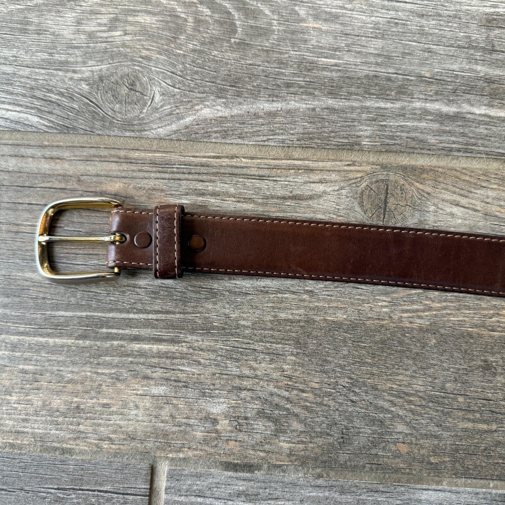 Hickok Mens Full Grain‎ Leather Belt Gold Buckle Brown Size 38 Classic Preppy